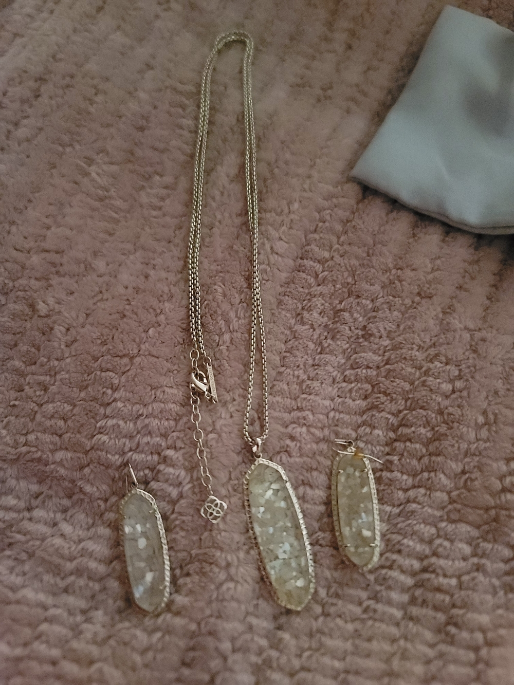 Kendra Scott Gold-Tone White Druzy Pendant Necklace and Earrings